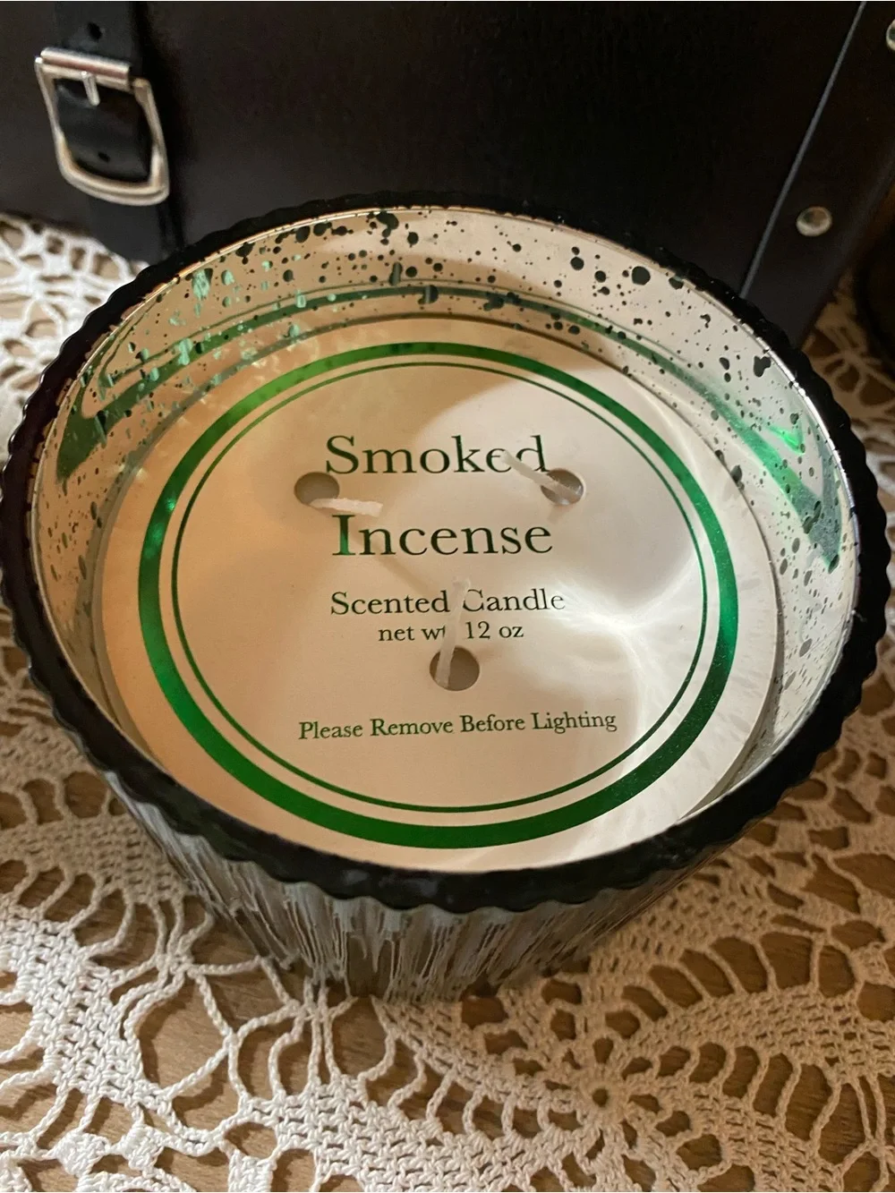 Smoked Incense Scented Candle 12 oz Green Speckled Cut Glass Jar 3-Wick